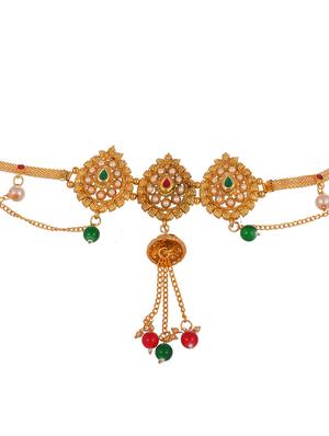 gold plated kundan kanakti with red & green beads kamarbandh - 18377253 -  Standard Image - 1