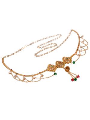 gold plated kundan kanakti with red & green beads kamarbandh - 18377253 - Standard Image - 3
