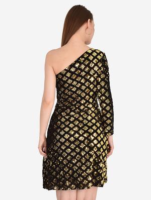 single sleeved embellished a-line dress - 18378530 - Standard Image - 3