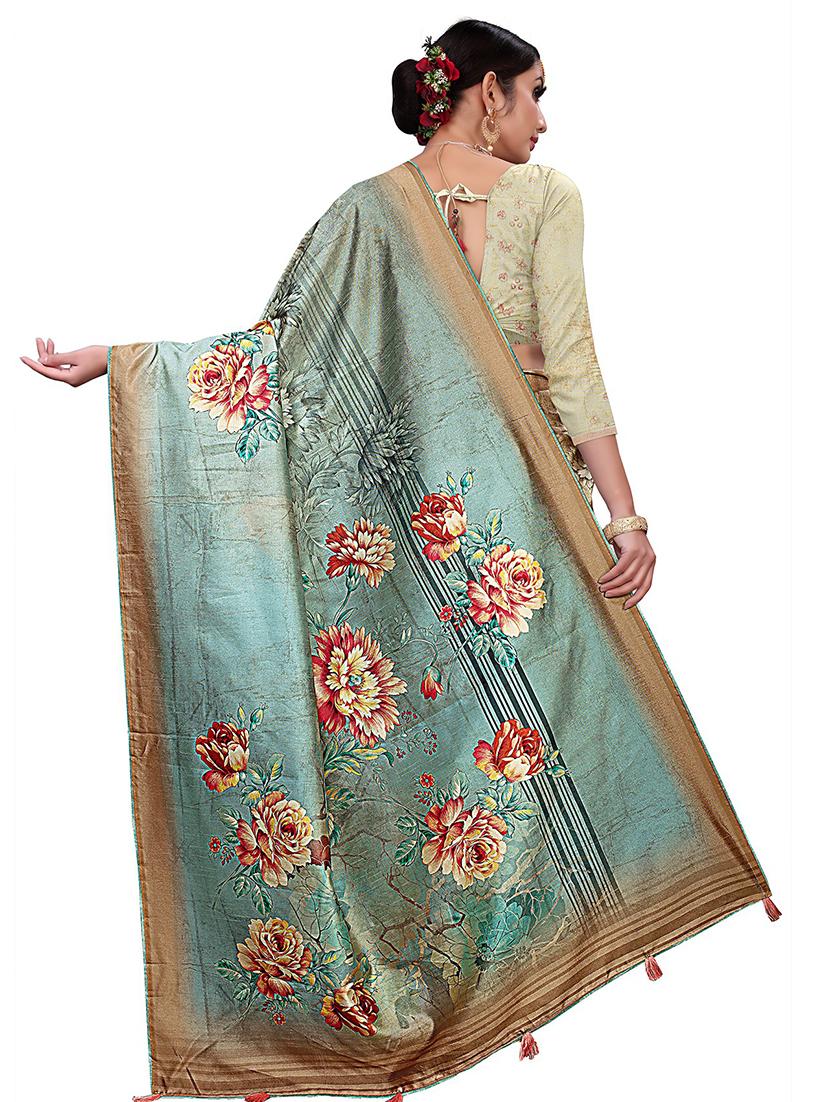 floral printed saree with blouse - 18378823 - Zoom Image - 2