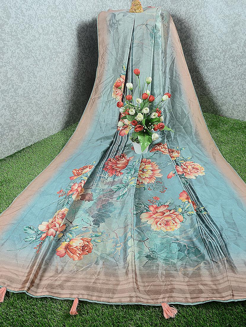 floral printed saree with blouse - 18378823 - Zoom Image - 3
