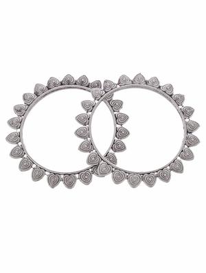 set of 2 silver toned oxidised heart design bangles - 18380063 - Standard Image - 3