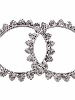 set of 2 silver toned oxidised heart design bangles - 18380063 - Standard Image - 4