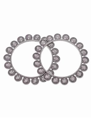 set of 2 silver toned oxidised bangles - 18380064 - Standard Image - 3