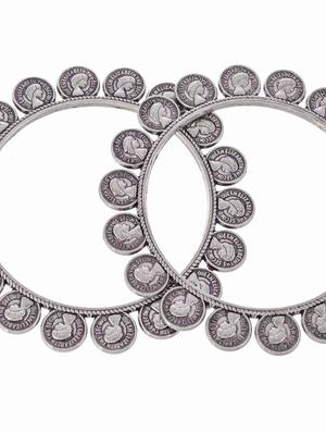 set of 2 silver toned oxidised bangles - 18380064 - Standard Image - 4