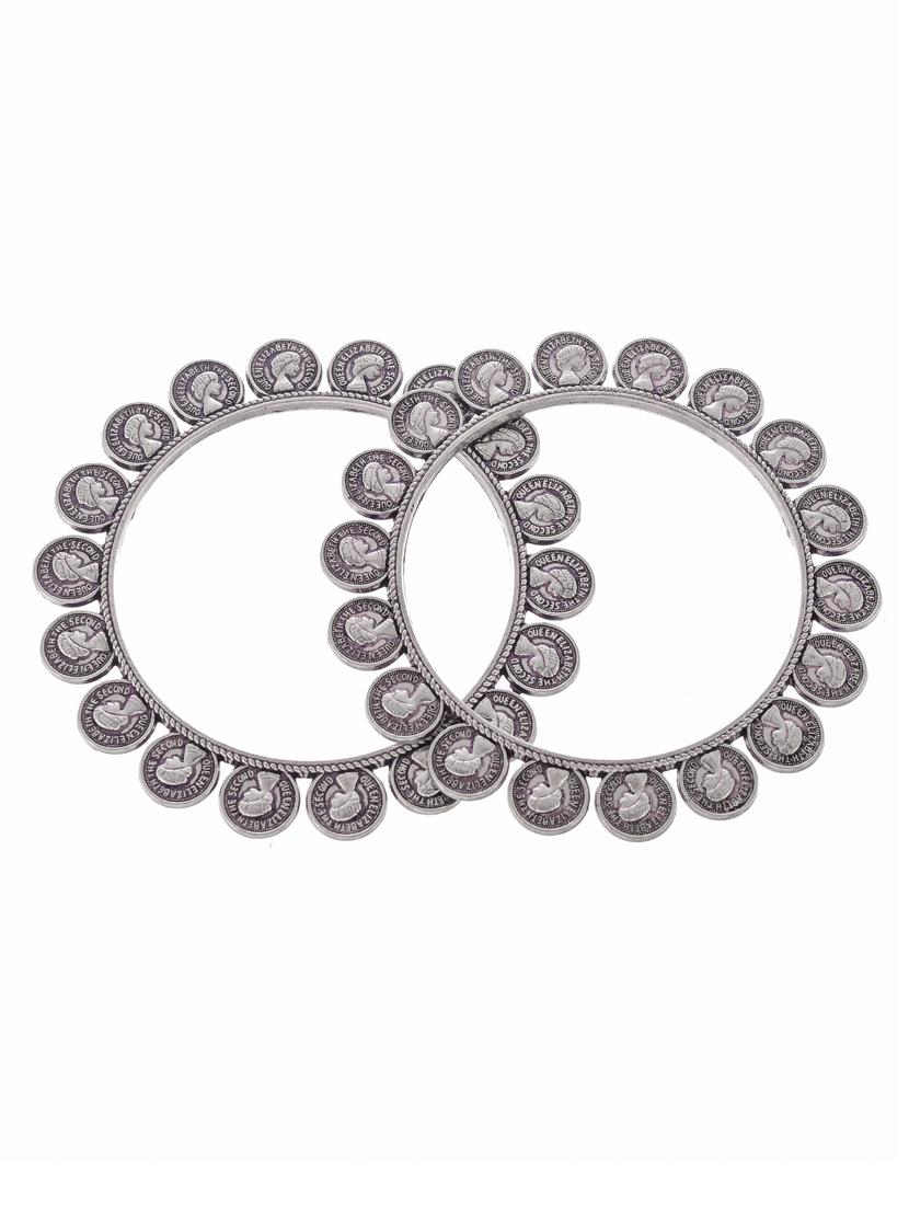 set of 2 silver toned oxidised bangles - 18380064 - Zoom Image - 3