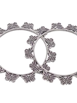 set of 2 silver toned oxidised butterfly design bangles - 18380102 - Standard Image - 4