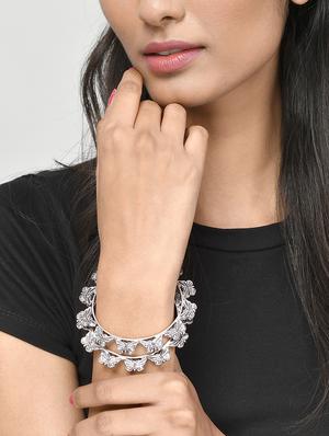 set of 2 silver toned oxidised butterfly design bangles - 18380102 - Standard Image - 5