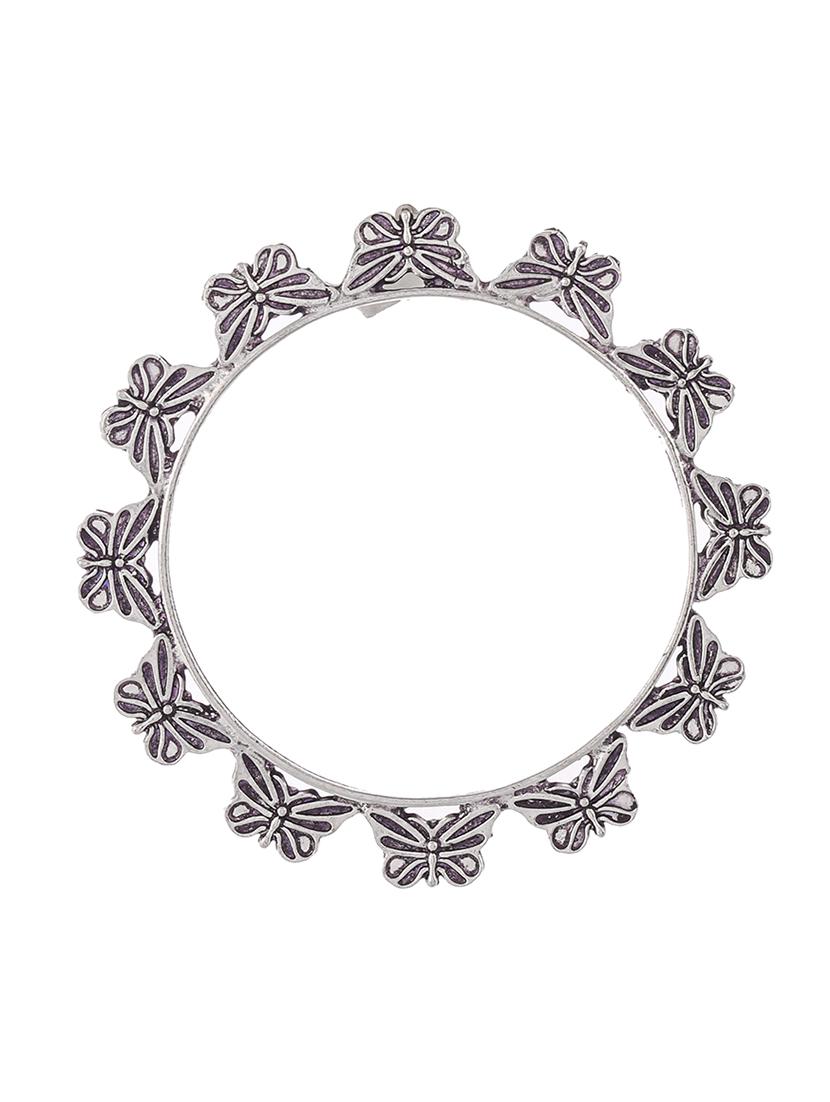 set of 2 silver toned oxidised butterfly design bangles - 18380102 - Zoom Image - 3
