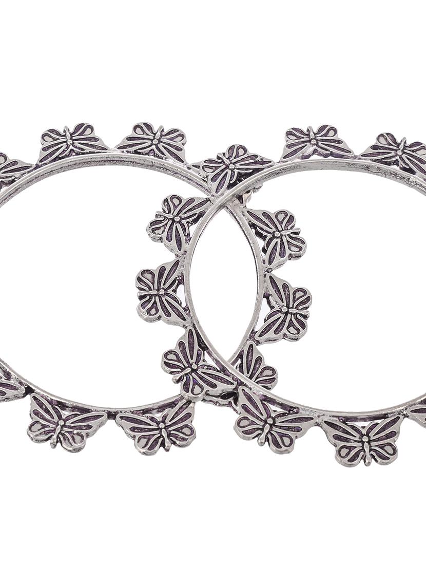 set of 2 silver toned oxidised butterfly design bangles - 18380102 - Zoom Image - 4