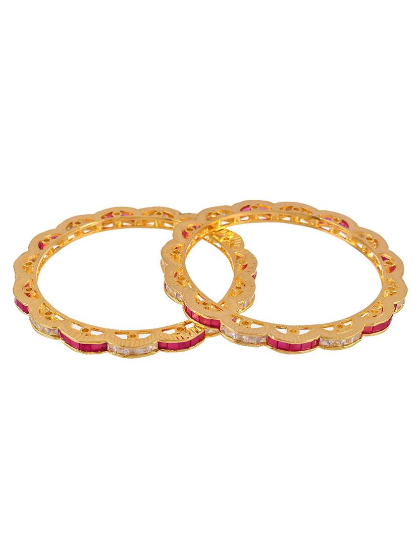 set of 2 bridal faux ruby american diamond gokhroo bangles - 18380647 - Zoom Image - 2