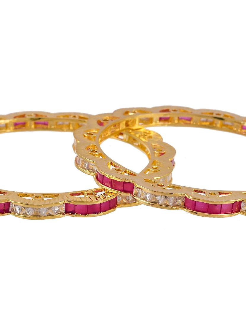set of 2 bridal faux ruby american diamond gokhroo bangles - 18380647 - Zoom Image - 5