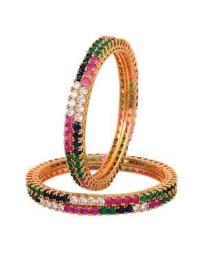 sapphire ruby diamond designer set of 4 gold bangles - 18380780 - Standard Image - 3