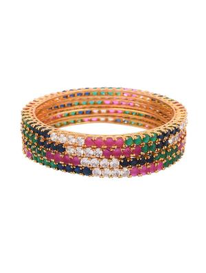 sapphire ruby diamond designer set of 4 gold bangles - 18380780 - Standard Image - 4