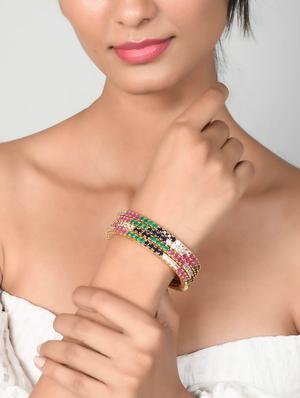 sapphire ruby diamond designer set of 4 gold bangles - 18380780 - Standard Image - 5