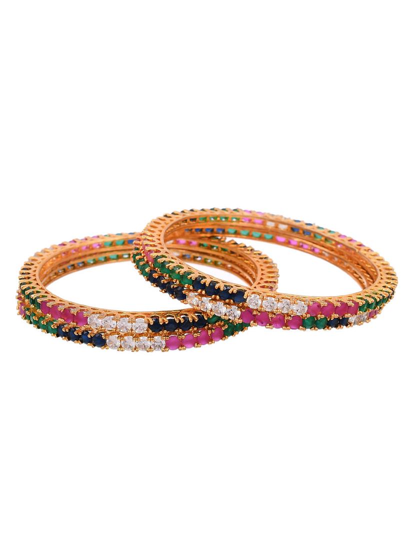sapphire ruby diamond designer set of 4 gold bangles - 18380780 - Zoom Image - 2