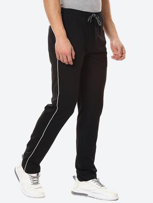 black solid flat front casual trouser - 18380901 - Standard Image - 2
