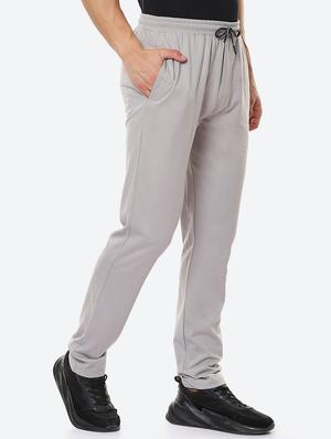 grey solid flat front casual trouser - 18380904 - Standard Image - 2