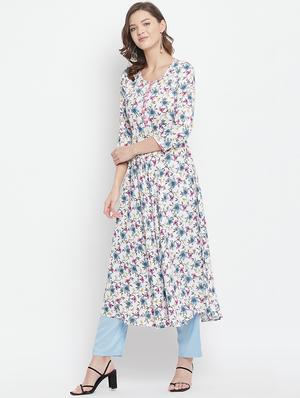 white rayon aline kurta - 18381009 - Standard Image - 2
