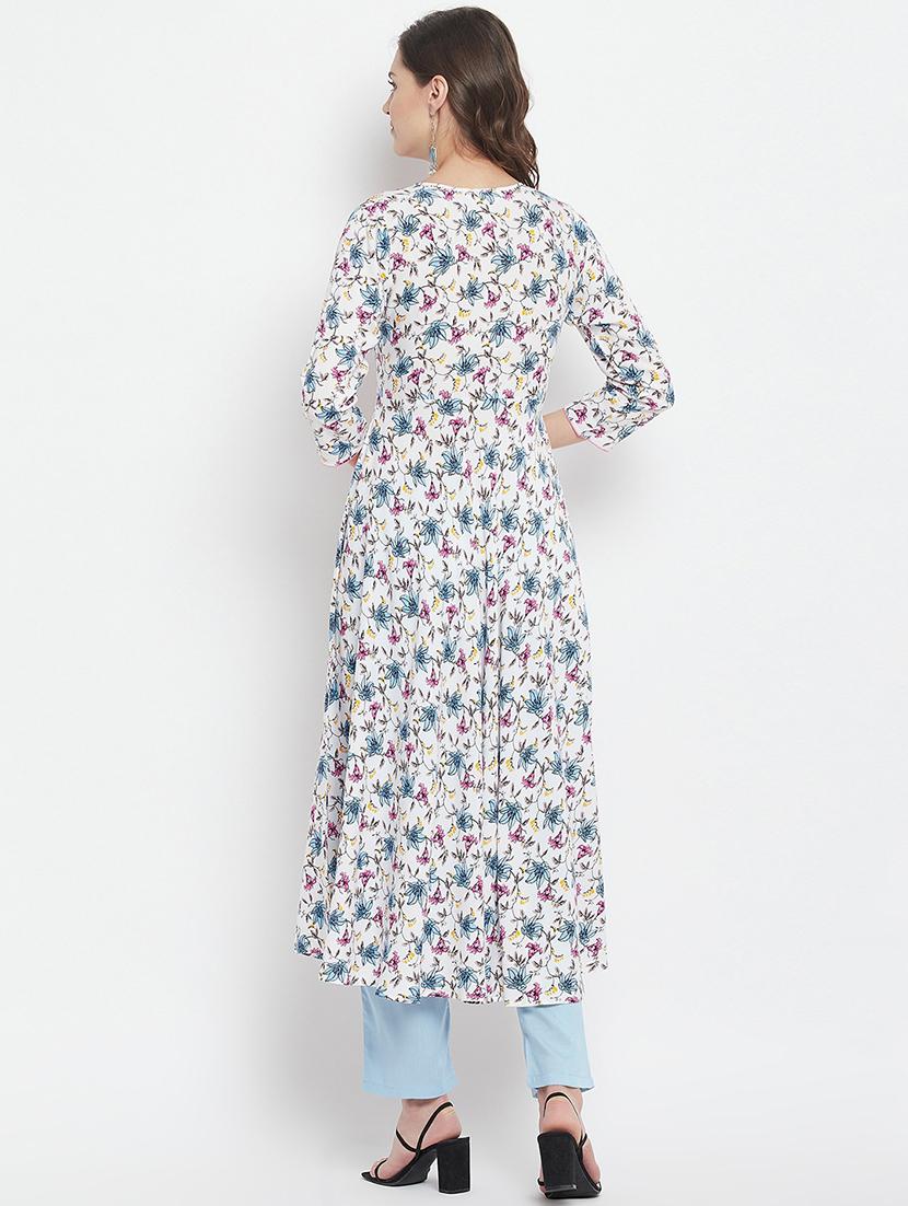 white rayon aline kurta - 18381009 - Zoom Image - 3