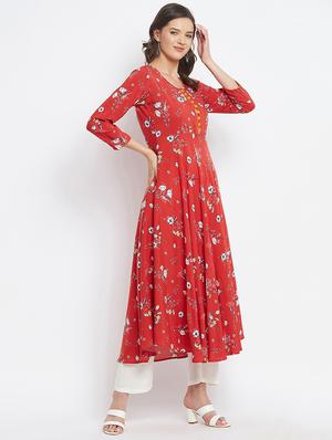red printed a-line kurta - 18381033 - Standard Image - 2
