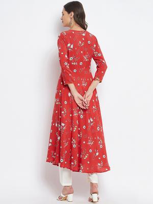 red printed a-line kurta - 18381033 - Standard Image - 3