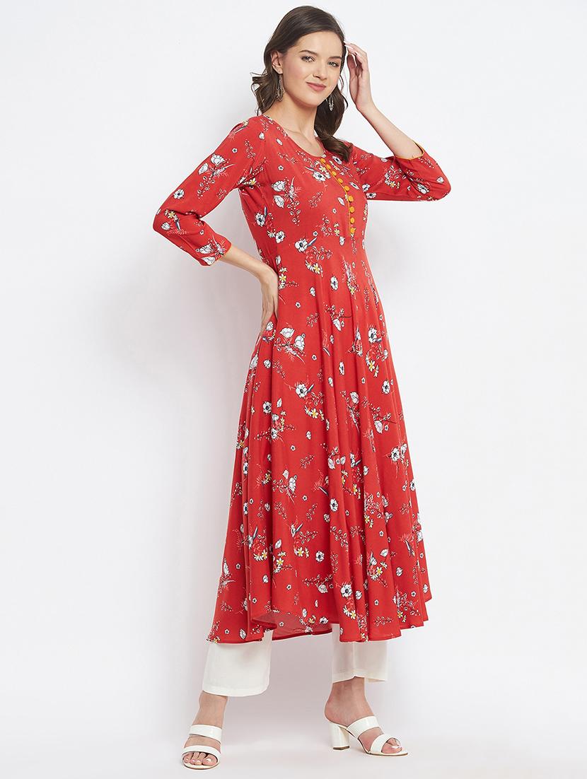 red printed a-line kurta - 18381033 - Zoom Image - 2