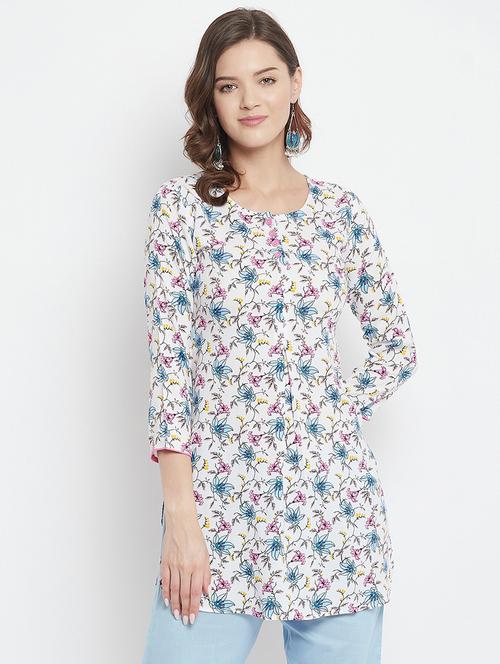 white printed straight kurti - 18381044 - Standard Image - 1