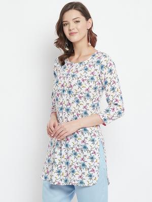 white printed straight kurti - 18381044 - Standard Image - 2