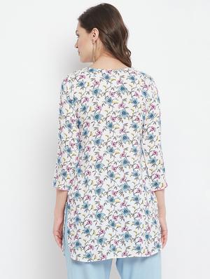 white printed straight kurti - 18381044 - Standard Image - 3