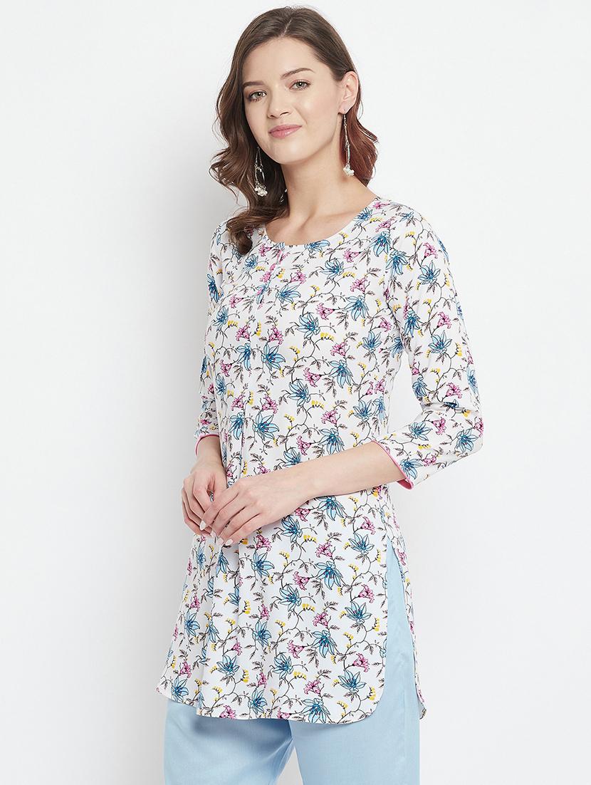 white printed straight kurti - 18381044 - Zoom Image - 2