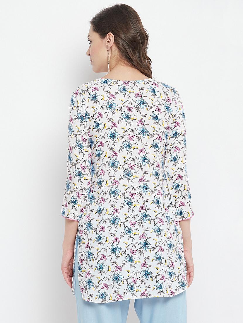 white printed straight kurti - 18381044 - Zoom Image - 3
