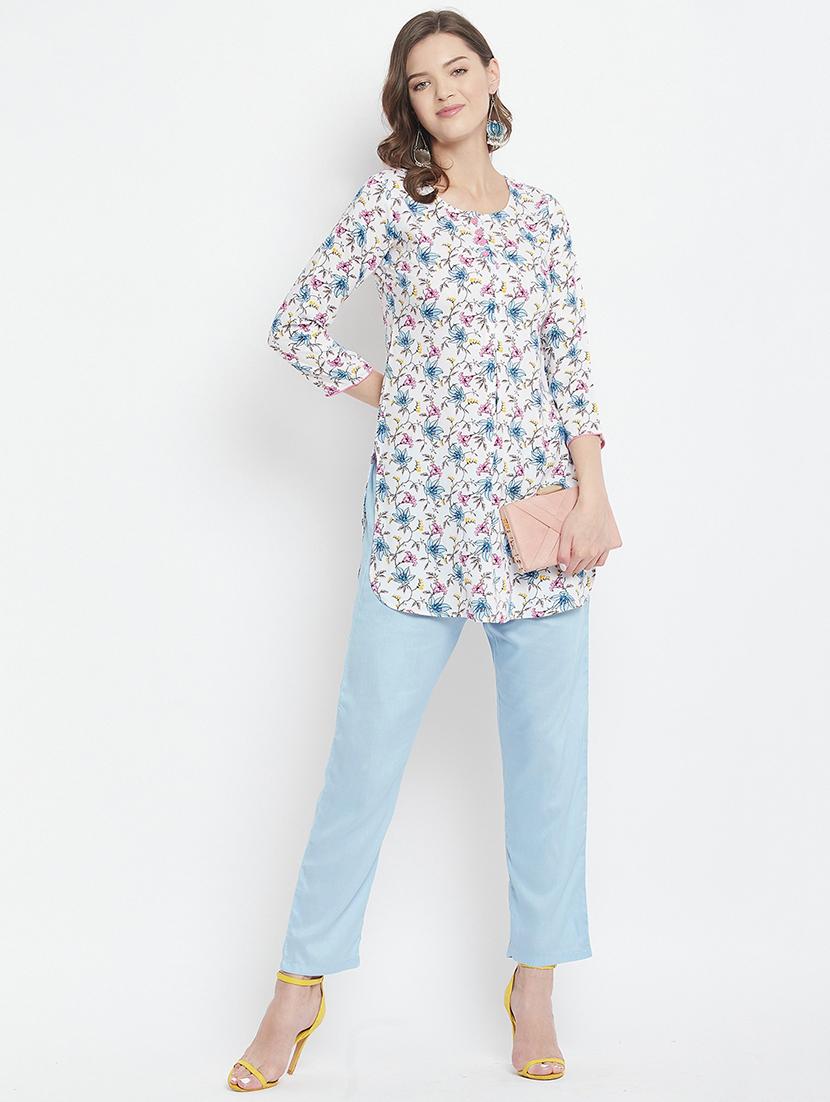 white printed straight kurti - 18381044 - Zoom Image - 4