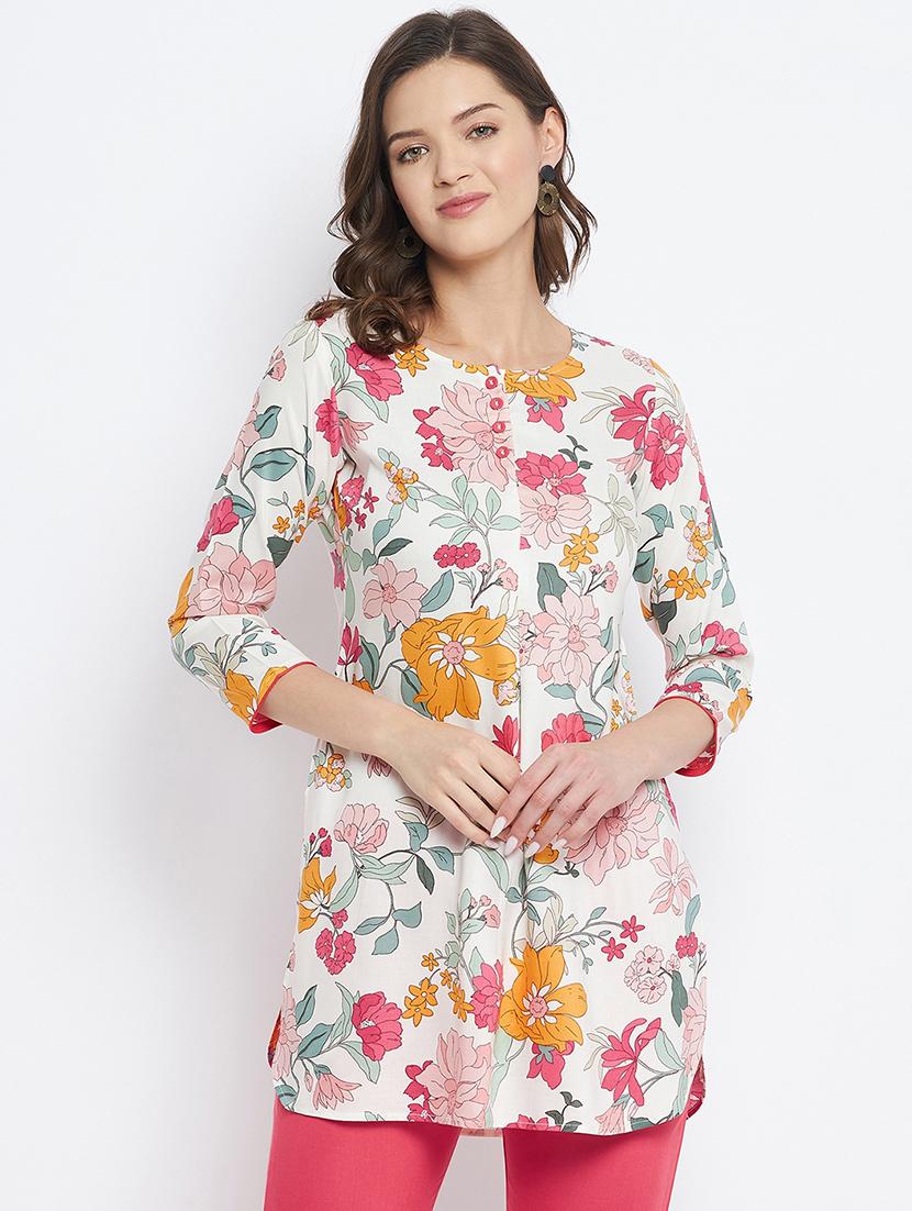 multi colored floral straight kurti - 18381047 - Zoom Image - 1