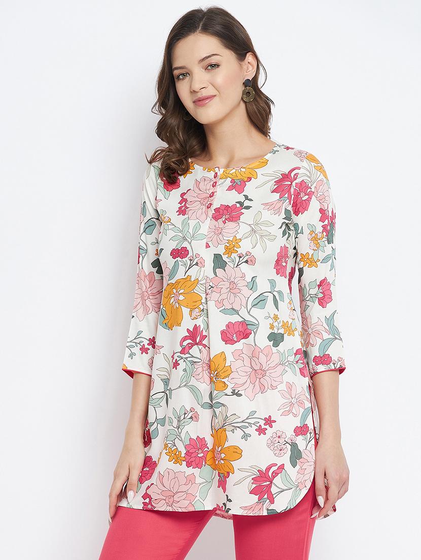 multi colored floral straight kurti - 18381047 - Zoom Image - 2