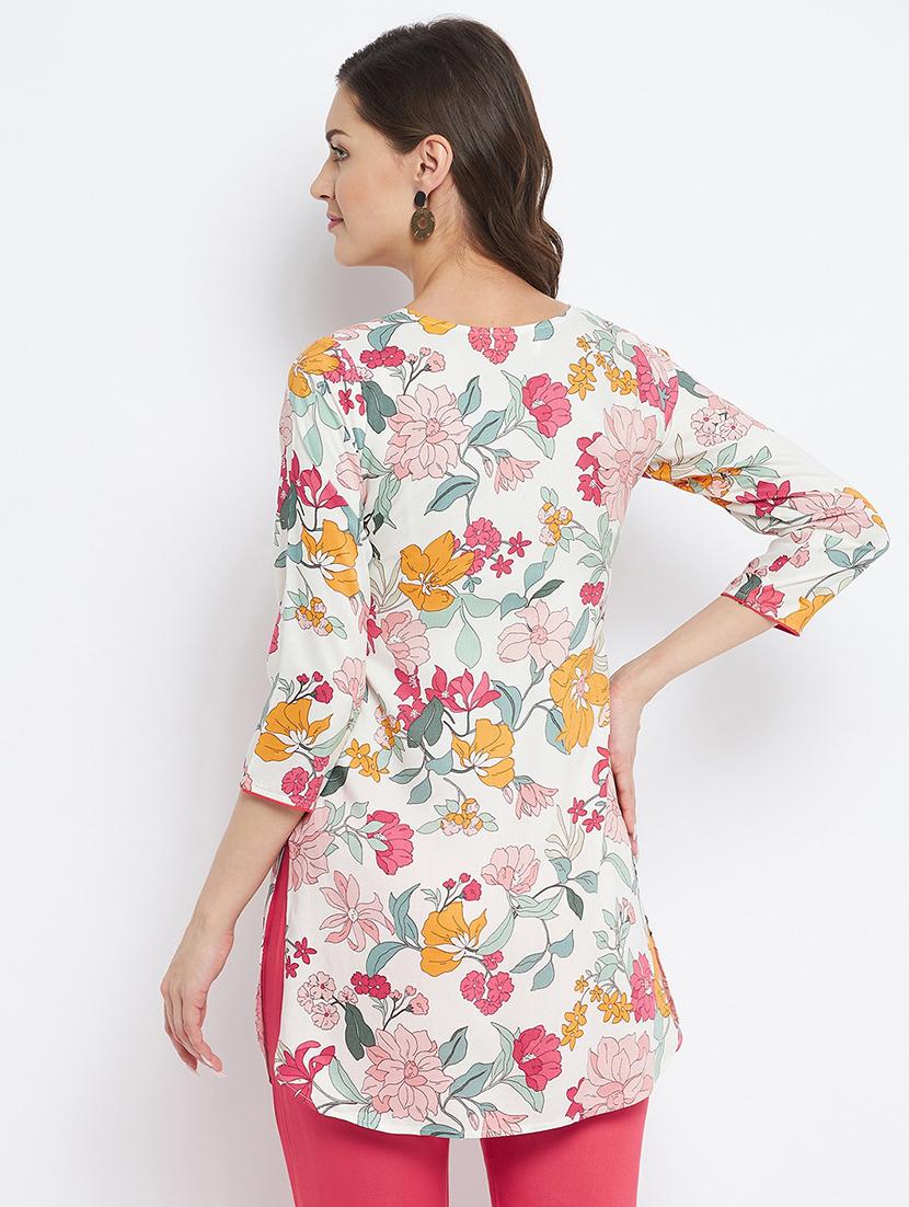 multi colored floral straight kurti - 18381047 - Zoom Image - 3
