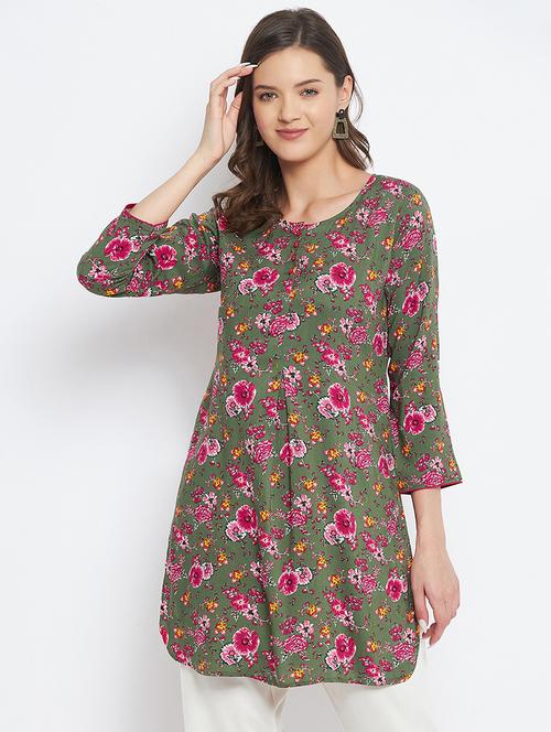 green printed straight kurti - 18381053 - Standard Image - 1