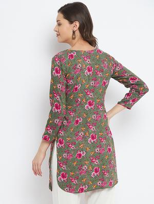 green printed straight kurti - 18381053 - Standard Image - 3