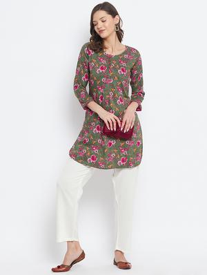 green printed straight kurti - 18381053 - Standard Image - 4