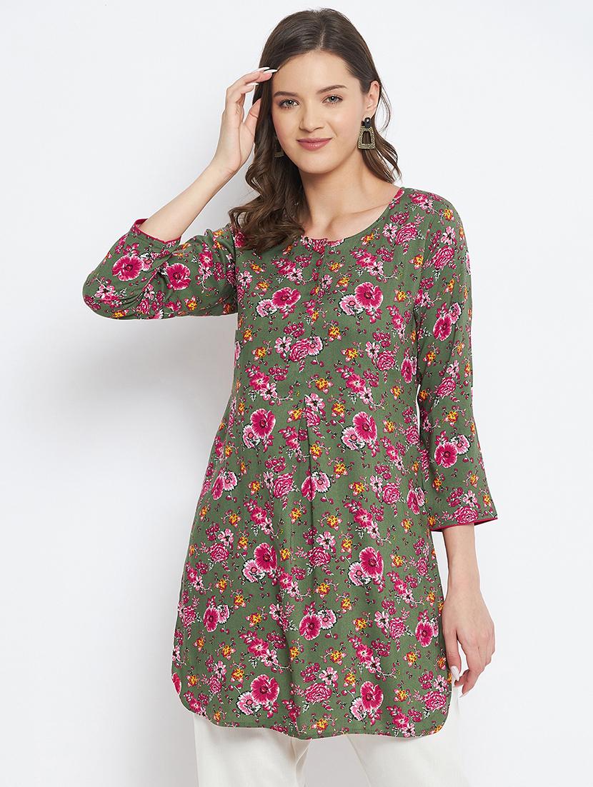 green printed straight kurti - 18381053 - Zoom Image - 1