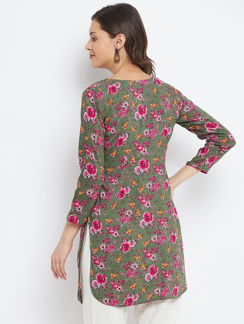 green printed straight kurti - 18381053 - Zoom Image - 3