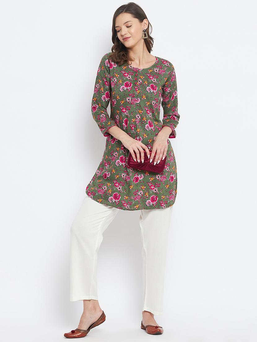 green printed straight kurti - 18381053 - Zoom Image - 4
