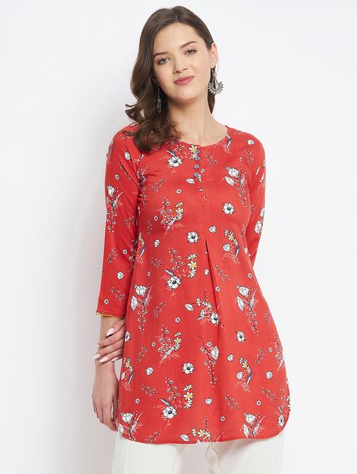 red printed straight kurti - 18381055 - Standard Image - 1