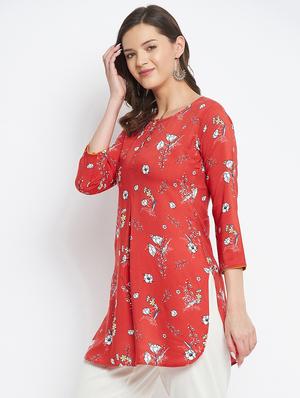 red printed straight kurti - 18381055 - Standard Image - 2