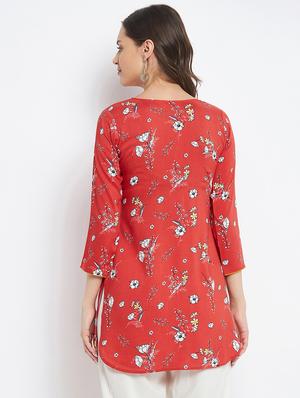 red printed straight kurti - 18381055 - Standard Image - 3