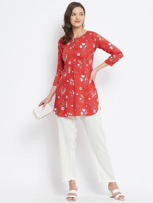 red printed straight kurti - 18381055 - Standard Image - 4