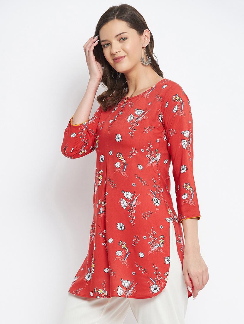 red printed straight kurti - 18381055 - Zoom Image - 2