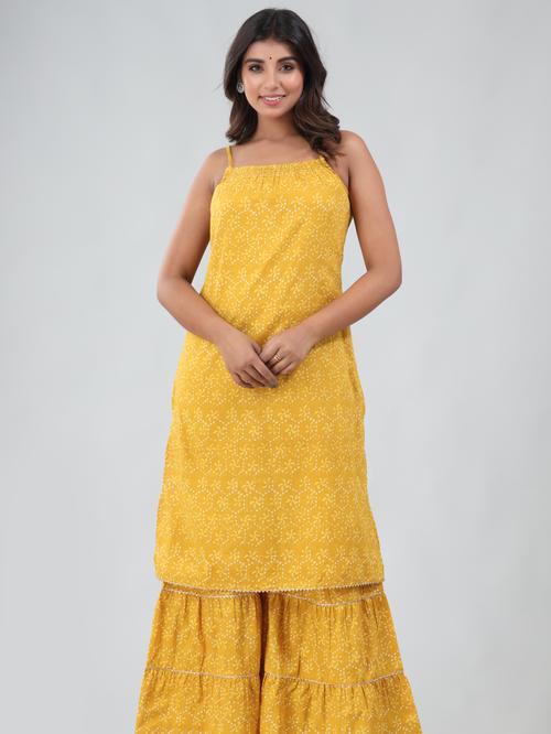 gianna cotton printed sleeveless kurta sharara set-yellow - 18381090 - Standard Image - 1