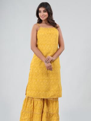 gianna cotton printed sleeveless kurta sharara set-yellow - 18381090 - Standard Image - 3
