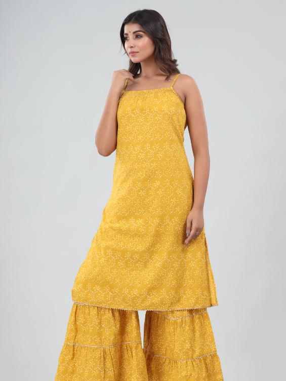 gianna cotton printed sleeveless kurta sharara set-yellow - 18381090 - Zoom Image - 4